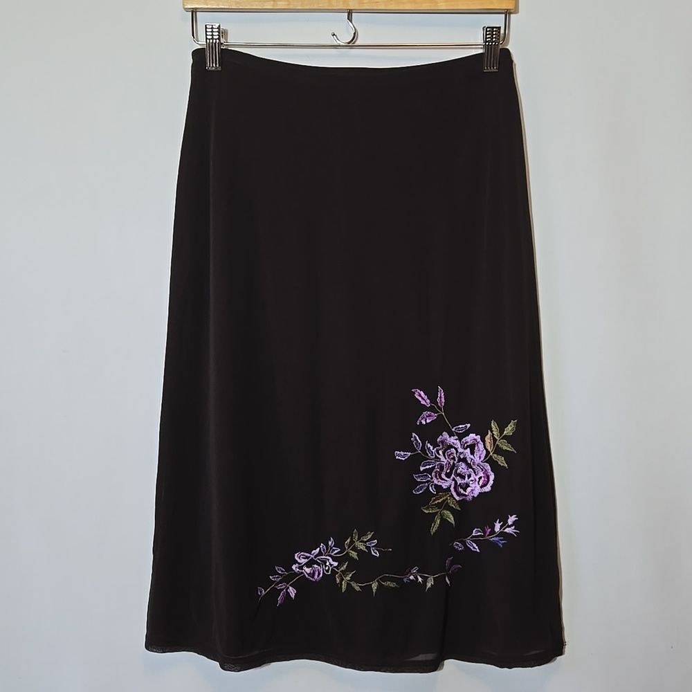 The Limited Brown Floral Embroidered Sheer Mesh Midi Skirt Whimsy Twee Y2K Small